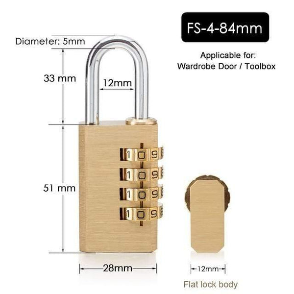 Planet Gates 3010 FS-4-84 Solid Brass Copper Security Padlock Password Combination Code Lock For Gym Digital Locker Suitcase Drawer Lock Hardware