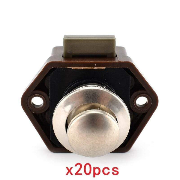 Planet Gates 3010 Small-Brown 20 Pack, KAK Car Camper Lock - 20mm Push Lock for Camper Cars, RV Yacht Push lock - Locks for Hardware, Furniture, Cabinets