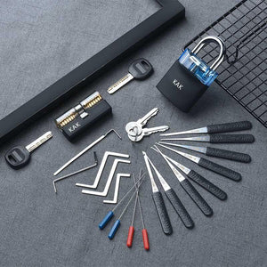 Planet Gates 301003 KAK-LT-29-Blue Practice Padlock With Keys Transparent Visible Lock Pick Broken Key Removing Hook Kit Extractor Set Locksmith Wrench Tool