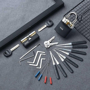 Planet Gates 301003 KAK-LT-29-White Practice Padlock With Keys Transparent Visible Lock Pick Broken Key Removing Hook Kit Extractor Set Locksmith Wrench Tool