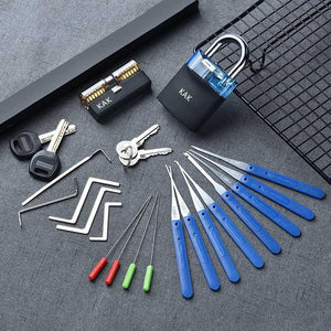 Planet Gates 301003 KAK-LT-30-Blue Practice Padlock With Keys Transparent Visible Lock Pick Broken Key Removing Hook Kit Extractor Set Locksmith Wrench Tool