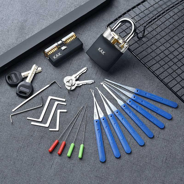 Planet Gates 301003 KAK-LT-30-White Practice Padlock With Keys Transparent Visible Lock Pick Broken Key Removing Hook Kit Extractor Set Locksmith Wrench Tool