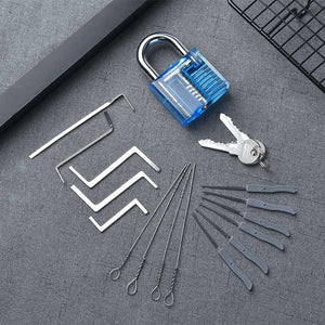 Planet Gates 301003 KAK-LT25-B Practice Padlock With Keys Transparent Visible Lock Pick Broken Key Removing Hook Kit Extractor Set Locksmith Wrench Tool