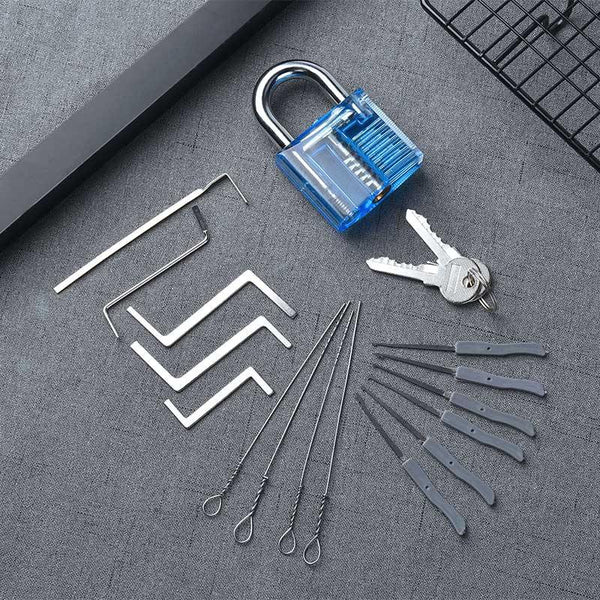 Planet Gates 301003 KAK-LT25-B Practice Padlock With Keys Transparent Visible Lock Pick Broken Key Removing Hook Kit Extractor Set Locksmith Wrench Tool