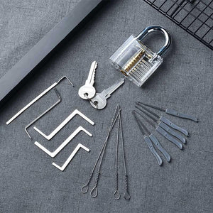 Planet Gates 301003 KAK-LT25-W Practice Padlock With Keys Transparent Visible Lock Pick Broken Key Removing Hook Kit Extractor Set Locksmith Wrench Tool