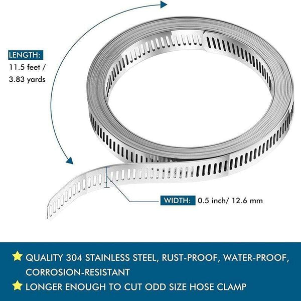 Planet Gates 304 Stainless Steel Worm Clamp Hose Clamp Strap with Fasteners Adjustable DIY Pipe Hose Clamp Ducting Clamp 11.5 Feet