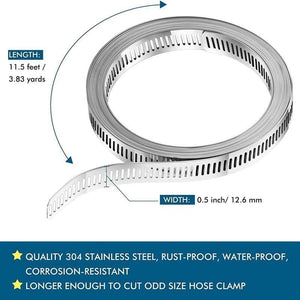 Planet Gates 304 Stainless Steel Worm Clamp Hose Clamp Strap with Fasteners Adjustable DIY Pipe Hose Clamp Ducting Clamp 11.5 Feet
