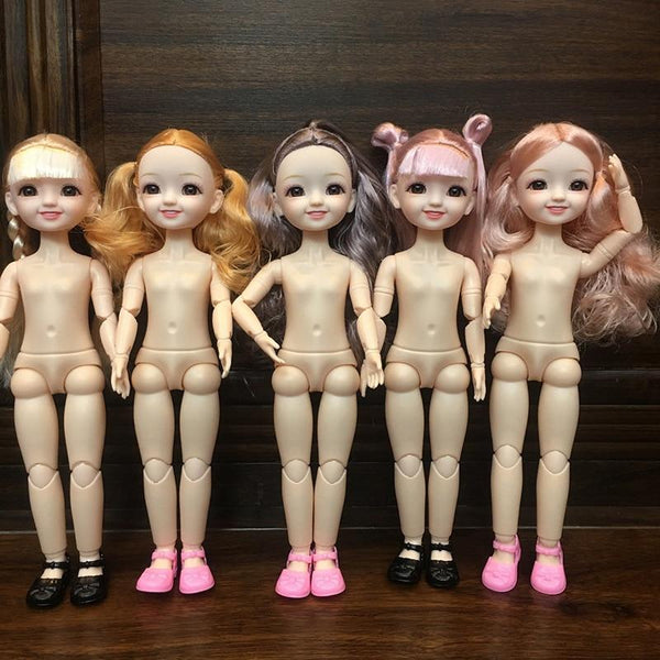 Planet Gates 30CM 1/6 BJD Doll 11 Joints Multicolor Hair 3D Big Eyes Fashion Cute Smile Nude Female Doll DIY Kids Toy for Girl Christmas Gift