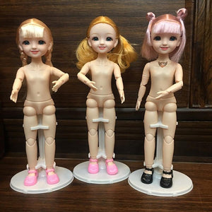 Planet Gates 30CM 1/6 BJD Doll 11 Joints Multicolor Hair 3D Big Eyes Fashion Cute Smile Nude Female Doll DIY Kids Toy for Girl Christmas Gift