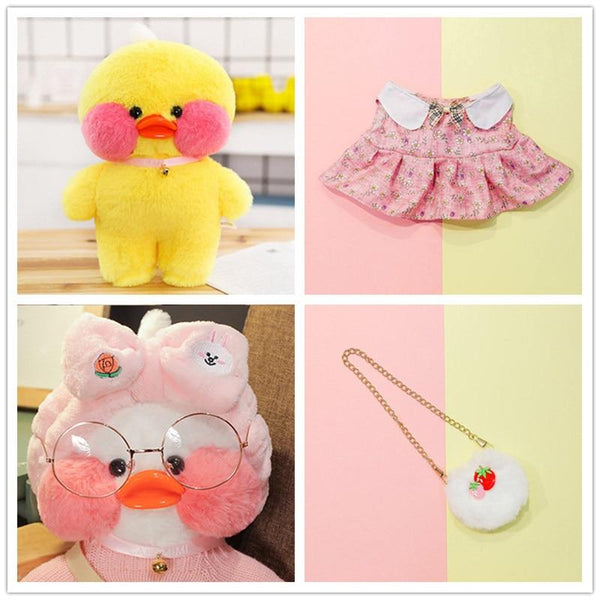 Planet Gates 30cm Kawaii Plush Yellow Duck Stuffed Animals Hyaluronic Acid Duck Lalafanfan Duck Clothes Accessories Toys for Girls Kids Gifts