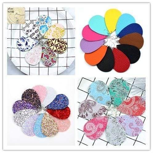 Planet Gates 30pair/lot New Teardrop PU Leather Earrings Sequins Looking Various Looking Various Multi Colors Bohemia Water Drop Earring