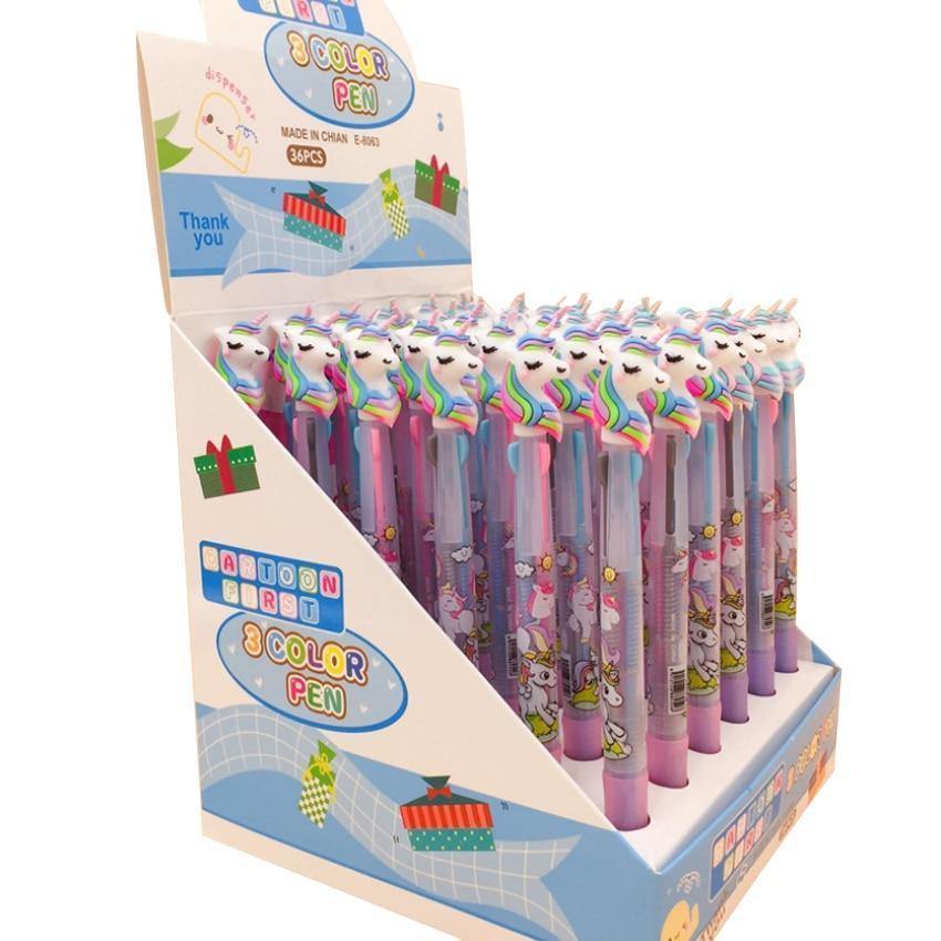 Planet Gates 30pcs/lot Lovely Unicorn 3 In 1 Multi Color Writing ballpoint pen students black office signature pen