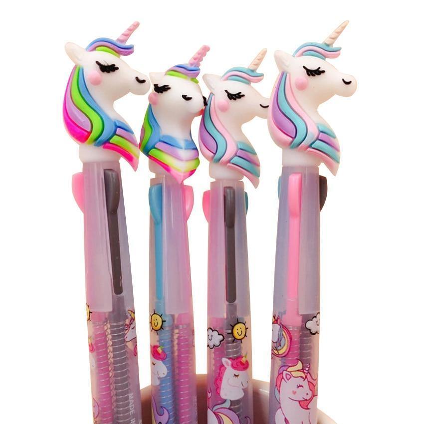 Planet Gates 30pcs/lot Lovely Unicorn 3 In 1 Multi Color Writing ballpoint pen students black office signature pen