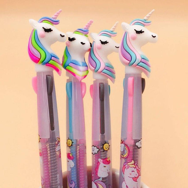Planet Gates 30pcs/lot Lovely Unicorn 3 In 1 Multi Color Writing ballpoint pen students black office signature pen
