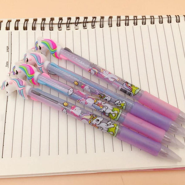 Planet Gates 30pcs/lot Lovely Unicorn 3 In 1 Multi Color Writing ballpoint pen students black office signature pen