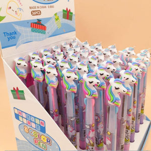 Planet Gates 30pcs/lot Lovely Unicorn 3 In 1 Multi Color Writing ballpoint pen students black office signature pen