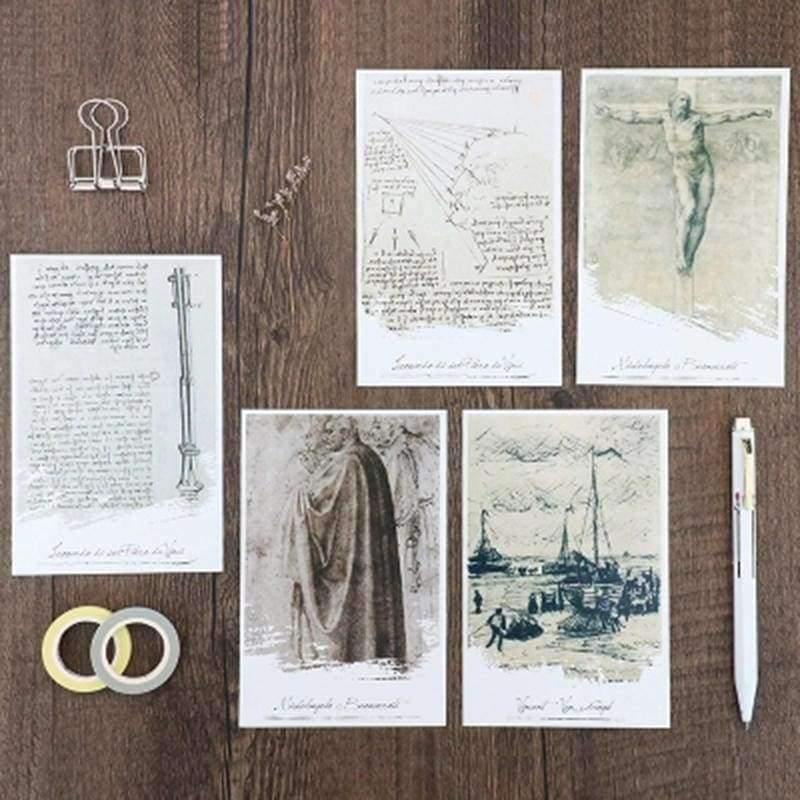 Planet Gates 30sheets/LOT Da Vinci Black and White Hand-painted English/Christmas and New Year gifts /postcard set /wish Card/business cards