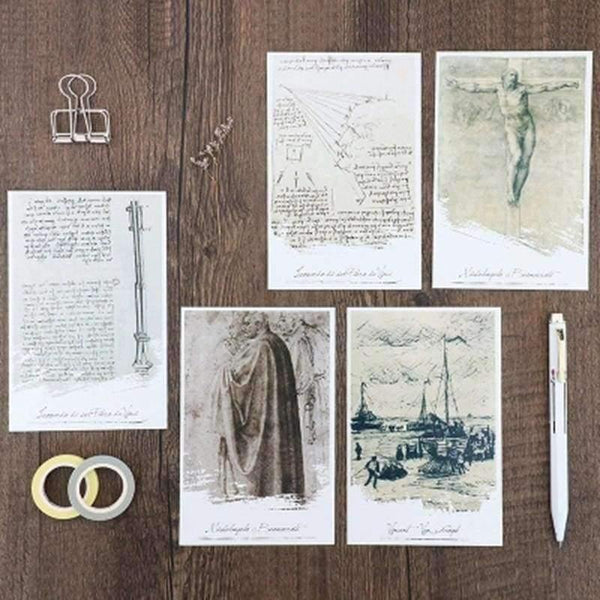 Planet Gates 30sheets/LOT Da Vinci Black and White Hand-painted English/Christmas and New Year gifts /postcard set /wish Card/business cards