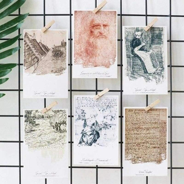 Planet Gates 30sheets/LOT Da Vinci Black and White Hand-painted English/Christmas and New Year gifts /postcard set /wish Card/business cards