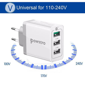 Planet Gates 30W Quick Charge 3.0 USB Charger 3 USB Mobile Phone Charger Adapter Wall Chargers for iPhone Samsung Android Phone