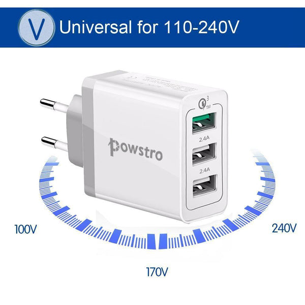 Planet Gates 30W Quick Charge 3.0 USB Charger 3 USB Mobile Phone Charger Adapter Wall Chargers for iPhone Samsung Android Phone