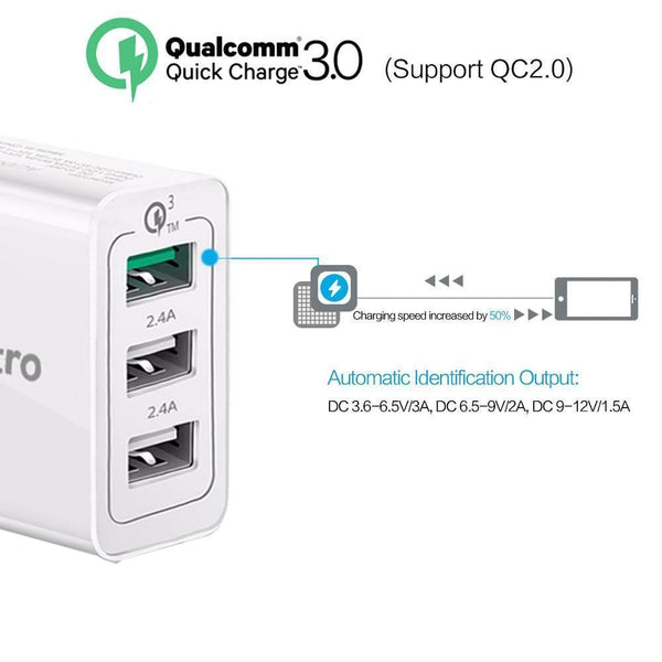 Planet Gates 30W Quick Charge 3.0 USB Charger 3 USB Mobile Phone Charger Adapter Wall Chargers for iPhone Samsung Android Phone