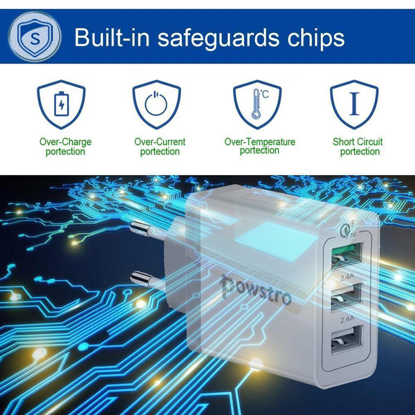 Planet Gates 30W Quick Charge 3.0 USB Charger 3 USB Mobile Phone Charger Adapter Wall Chargers for iPhone Samsung Android Phone