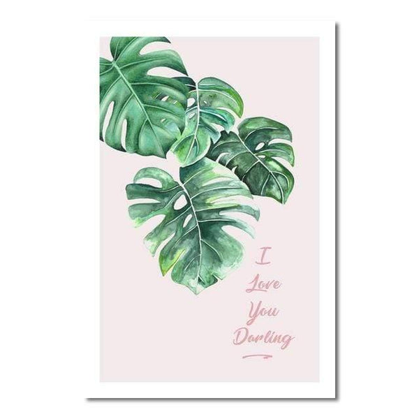 Green Leaf Pink Background Fresh Nordic Style Wall Art Canvas Painting Hd Print Wall Picture For Living Room Home Decor