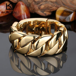 Planet Gates 316 Stainless Steel Italy Gold Bracelet Bangle Men's Heavy Chunky Link Chain Bracelet Fashion Jewelry Gifts