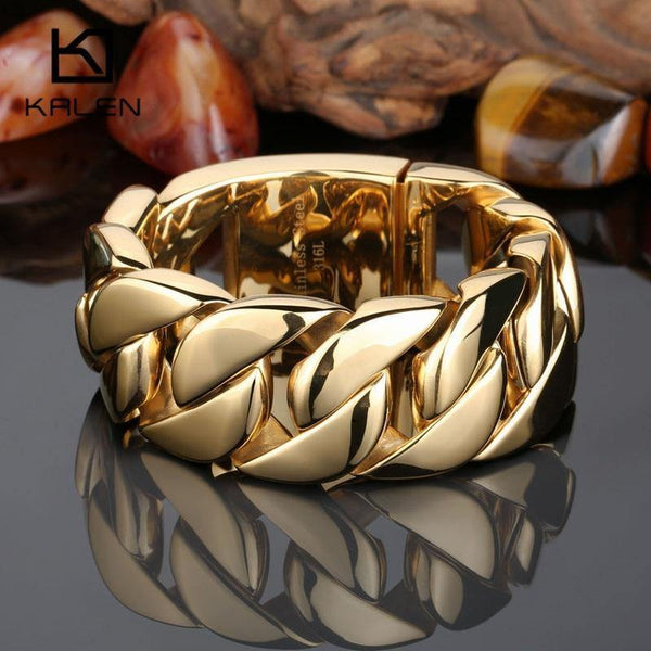 Planet Gates 316 Stainless Steel Italy Gold Bracelet Bangle Men's Heavy Chunky Link Chain Bracelet Fashion Jewelry Gifts