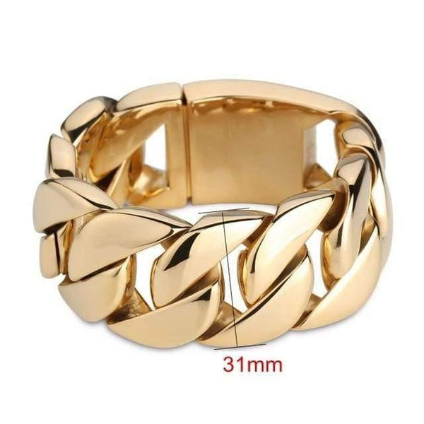 Planet Gates 31mm width / 22cm 316 Stainless Steel Italy Gold Bracelet Bangle Men's Heavy Chunky Link Chain Bracelet Fashion Jewelry Gifts