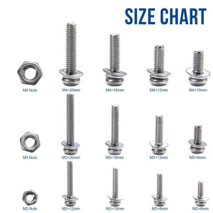 320pcs M2 M3 M4 Screws Phillips Pan Head Screws Bolt and Nut Flat Washers Machine Screws Set Stainless Steel Screws