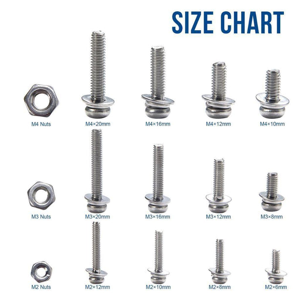 320pcs M2 M3 M4 Screws Phillips Pan Head Screws Bolt and Nut Flat Washers Machine Screws Set Stainless Steel Screws