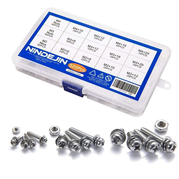 320pcs M2 M3 M4 Screws Phillips Pan Head Screws Bolt and Nut Flat Washers Machine Screws Set Stainless Steel Screws
