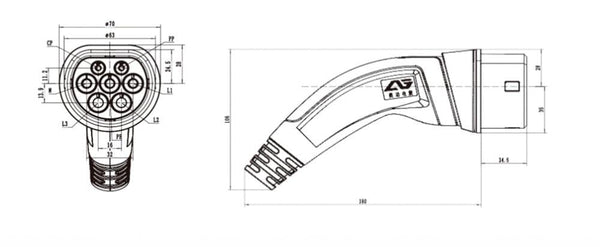 Planet Gates 32A 22KW Type 2 to Type 2 EV Charging Cable IEC 62196-2 EV Charger Type 2 EV Cable 3 Phase for Electric Vehicle Charging Station