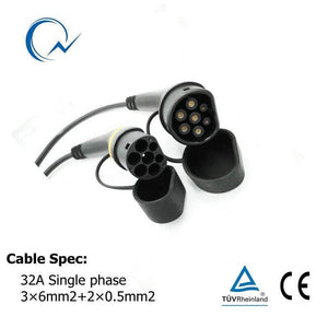 Planet Gates 32A EV Charger Cable 7KW Type 2 to Type 2 IEC 62196 EV Charging Plug With 5 Meter Spiral cable TUV/UL Mennekes 2 Connector