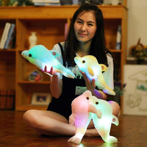 Planet Gates 32cm Creative Luminous Plush Dolphin Doll Glowing Pillow, Colorful LED Light  Animal Toys Kids Children's Gift YYT220