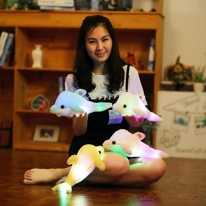 Planet Gates 32cm Creative Luminous Plush Dolphin Doll Glowing Pillow, Colorful LED Light  Animal Toys Kids Children's Gift YYT220