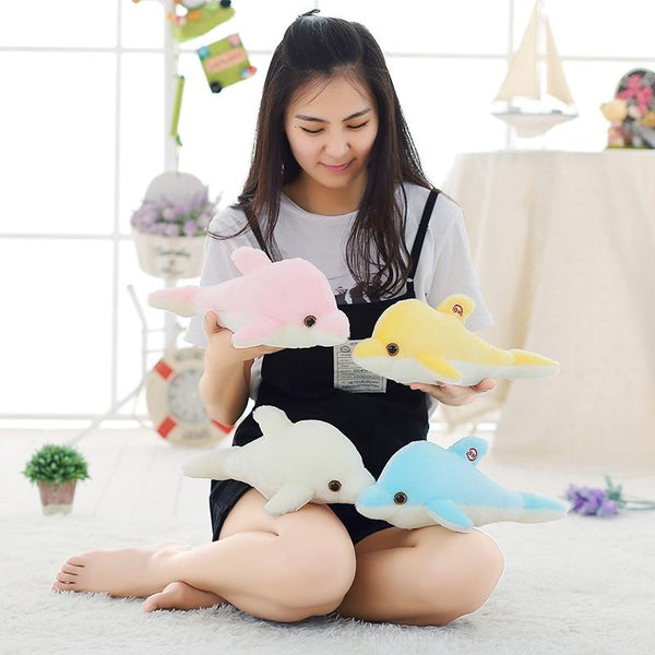 Planet Gates 32cm Creative Luminous Plush Dolphin Doll Glowing Pillow, Colorful LED Light  Animal Toys Kids Children's Gift YYT220