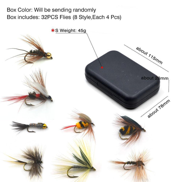 Planet Gates 32Pcs/Box Trout Nymph Fly Fishing Lure Dry/Wet Flies Nymphs Ice Fishing Lures Artificial Bait with Boxed