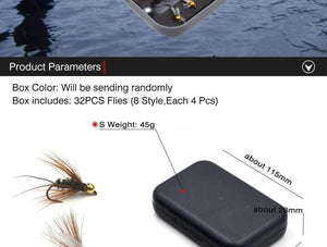 Planet Gates 32Pcs/Box Trout Nymph Fly Fishing Lure Dry/Wet Flies Nymphs Ice Fishing Lures Artificial Bait with Boxed
