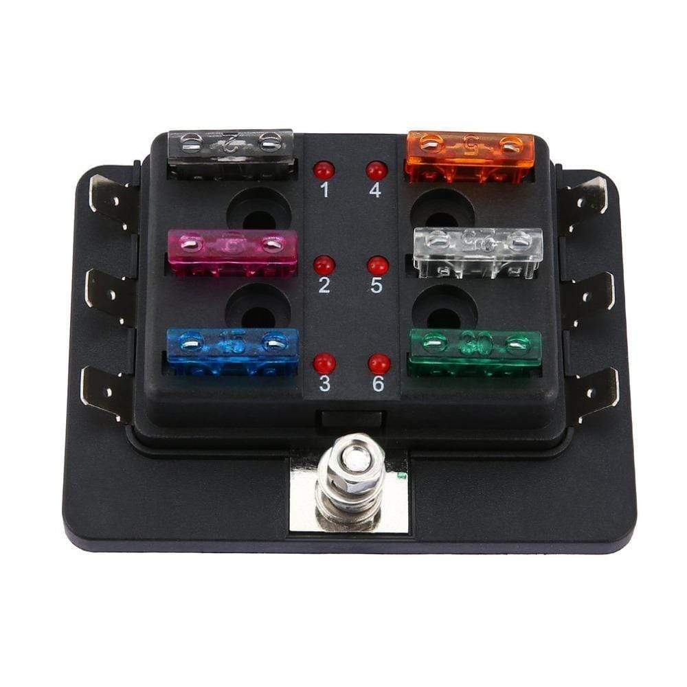 32V 25A 6 Way LED Illuminated Automotive Blade Fuse Holder Box Circuit Fuse Block for Autos Airplanes Tankers Ships