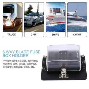 32V 25A 6 Way LED Illuminated Automotive Blade Fuse Holder Box Circuit Fuse Block for Autos Airplanes Tankers Ships