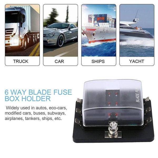 32V 25A 6 Way LED Illuminated Automotive Blade Fuse Holder Box Circuit Fuse Block for Autos Airplanes Tankers Ships