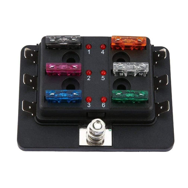 32V 25A 6 Way LED Illuminated Automotive Blade Fuse Holder Box Circuit Fuse Block for Autos Airplanes Tankers Ships