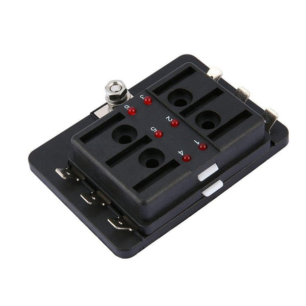 32V 25A 6 Way LED Illuminated Automotive Blade Fuse Holder Box Circuit Fuse Block for Autos Airplanes Tankers Ships