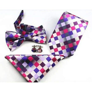 Planet Gates 33 GUSLESON New Plaid Paisley Tie Set 100% Silk Jacquard Mens Necktie Gravata Hanky Cufflinks Bowtie Set Mens Tie for Wedding Party