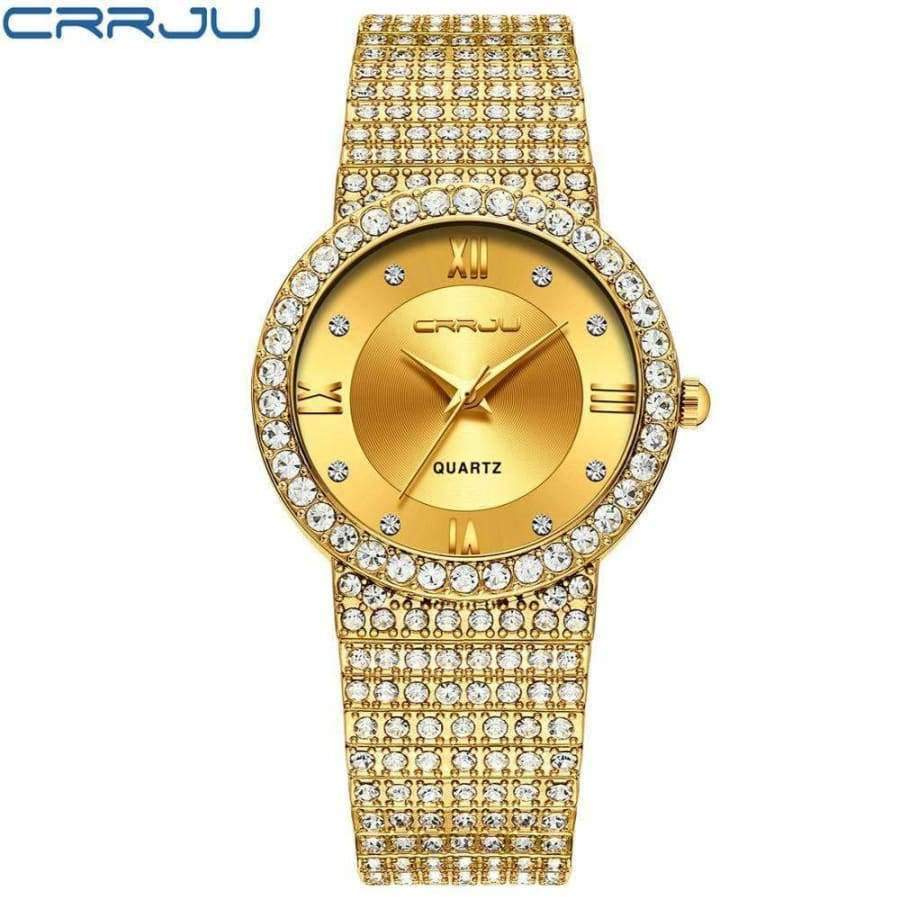 Planet Gates 33mm gold CRRJU Top Brand Watch Quartz Ladies Gold Fashion Wrist Watches Diamond Stainless Steel Women Wristwatch Girls Female Clock Hours