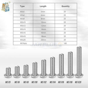 340pcs M3*5-20mm Stainless Hex Socket Button Head Screws Allen bolt Nut Assortment Kit