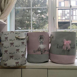 Planet Gates 35*40cm Pink Laundry Basket for Dirty Clothes Cotton Ballet Girl Bow Print Toys Organizer Home Storage & Organization